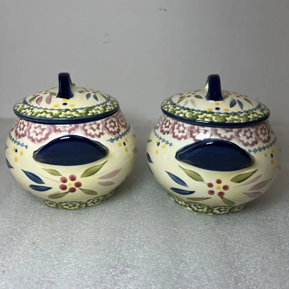 2 Temp-tations Presentable Ovenware Tara Blue Old World CHICKEN Sugar/Soup Bowl